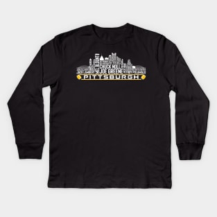 Pittsburgh Football Team All Time Legends, Pittsburgh City Skyline Kids Long Sleeve T-Shirt